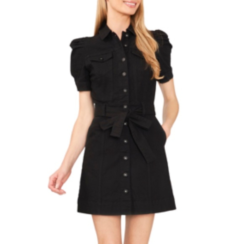 CeCe Black Button-Front Mini Dress